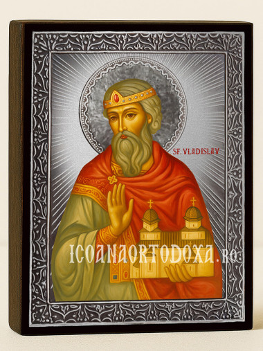 Icoană cu Sfântul Vladislav cu raze argintii decorative