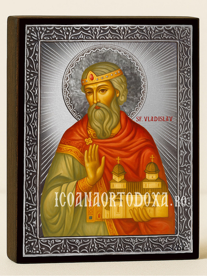 Icoană cu Sfântul Vladislav cu raze argintii decorative