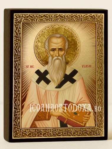 Icoană cu Sfântul Vlasie cu raze aurii decorative