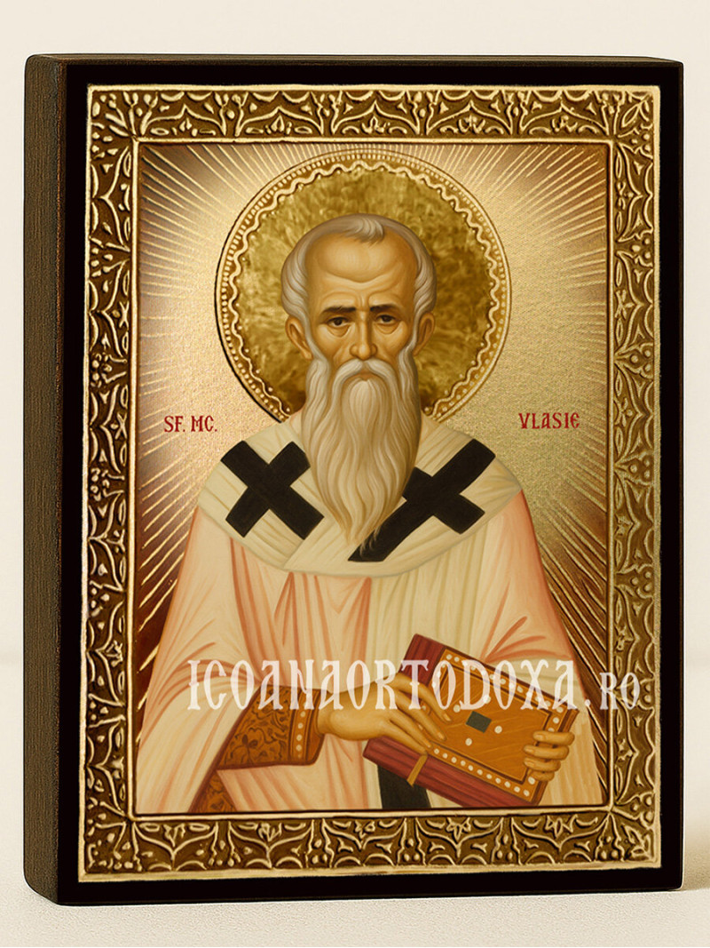 Icoană cu Sfântul Vlasie cu raze aurii decorative
