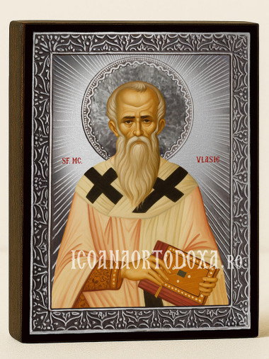 Icoană cu Sfântul Vlasie cu raze argintii decorative