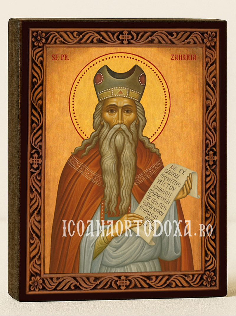 Icoană cu Sfântul Zaharia cu ramă decorativă rustică