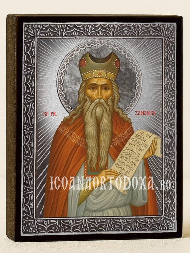 Icoană din argint cu Sfântul Zaharia și raze decorative