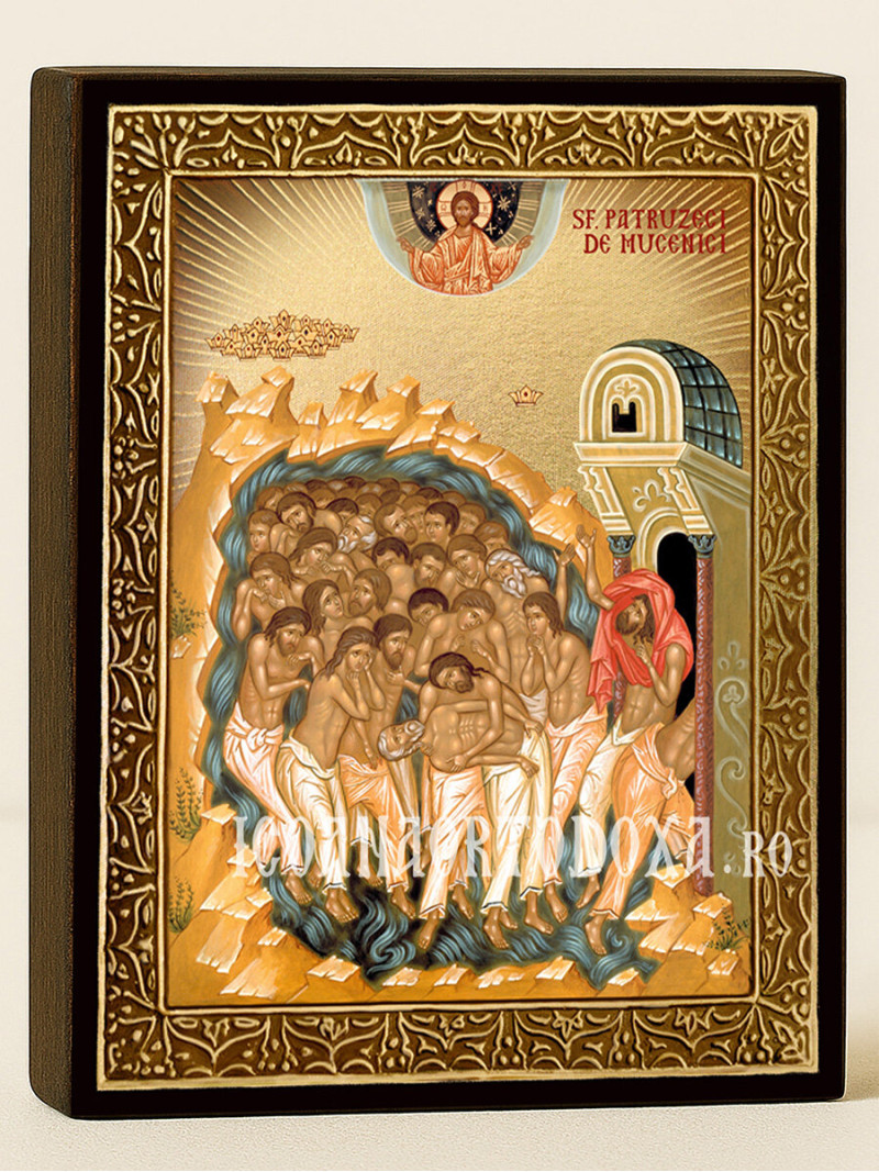 Icoană aurită cu Sfinții 40 de Mucenici cu raze decorative