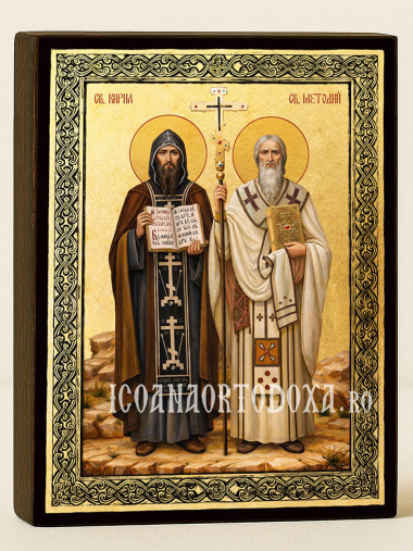 Icoană aurită cu Sfinții Chiril și Metodiu și ramă decorativă