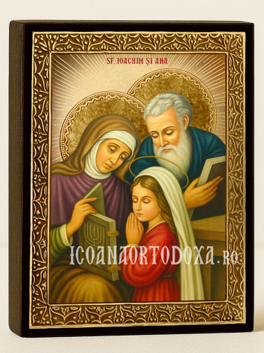 Icoană cu Sfinții Ioachim și Ana cu raze aurii decorative