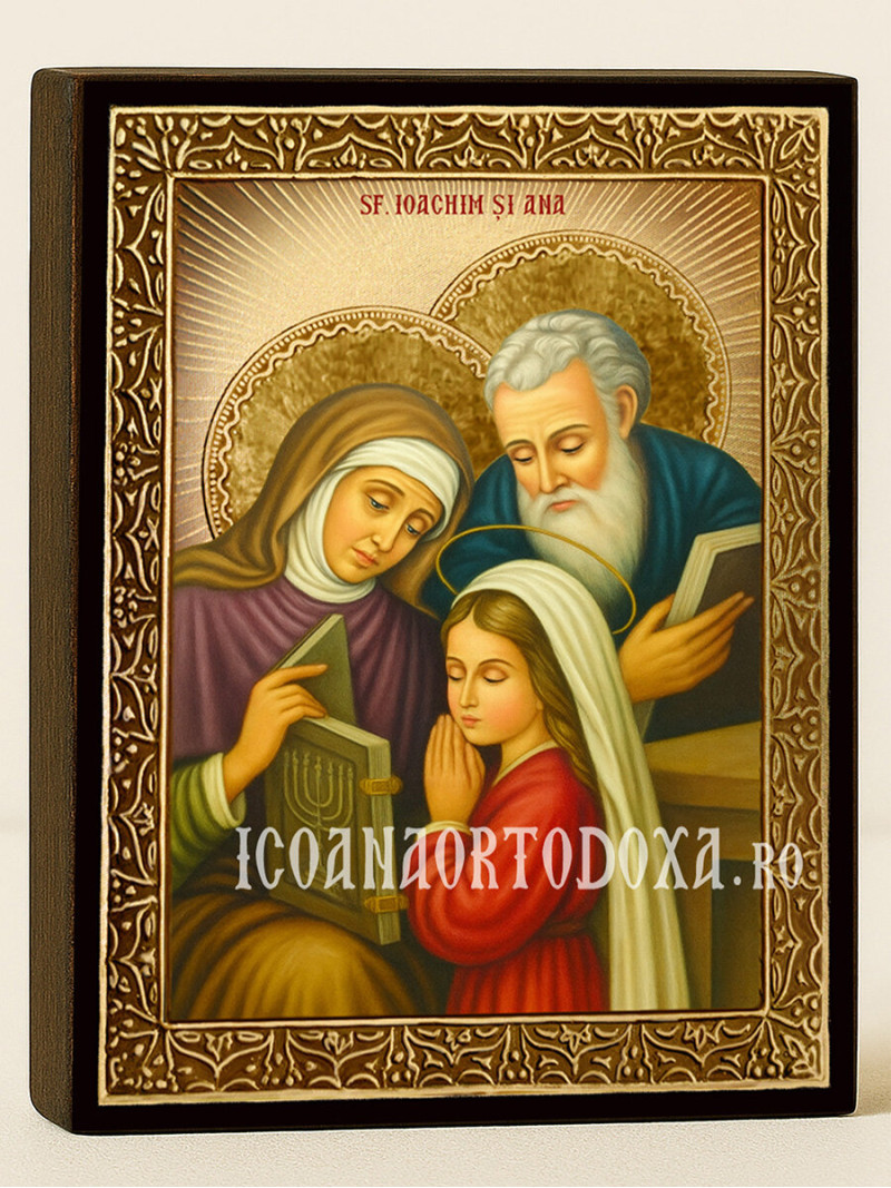 Icoană cu Sfinții Ioachim și Ana cu raze aurii decorative