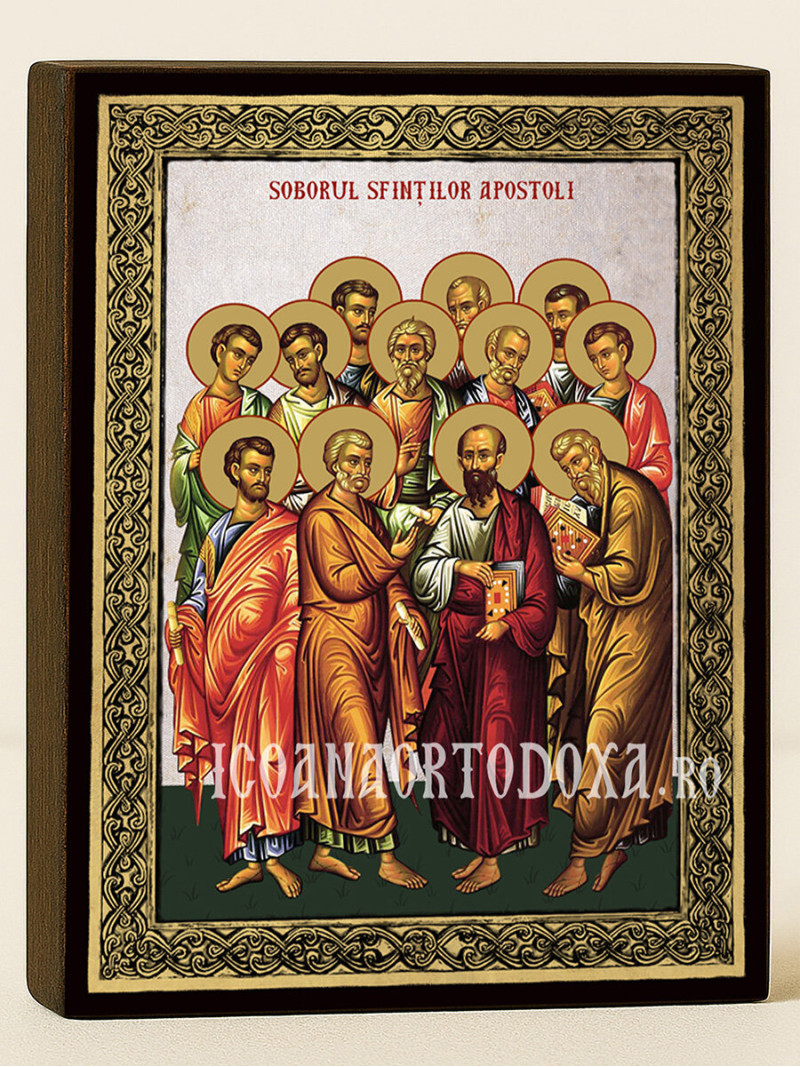 Icoană din argint cu Soborul Sfinților Apostoli și ramă aurită