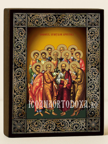 Icoană cu Soborul Sfinților Apostoli cu ramă florală decorativă