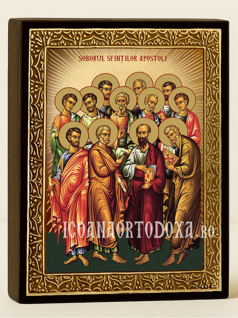 Icoană aurită cu Soborul Sfinților Apostoli cu raze decorative